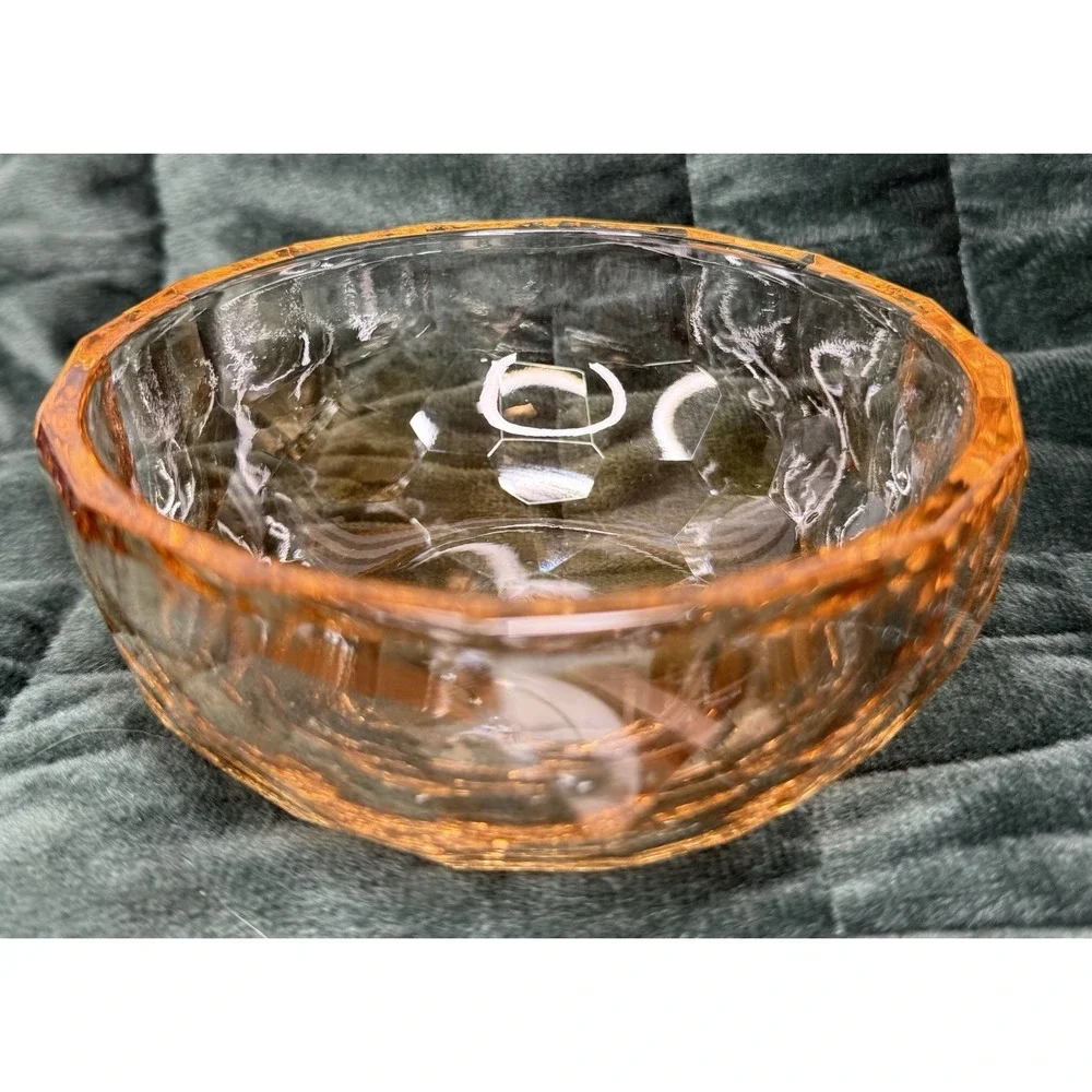 Oleg Cassini AMBER Crystal Bowl JACKIE PATTERN Diamond Cut